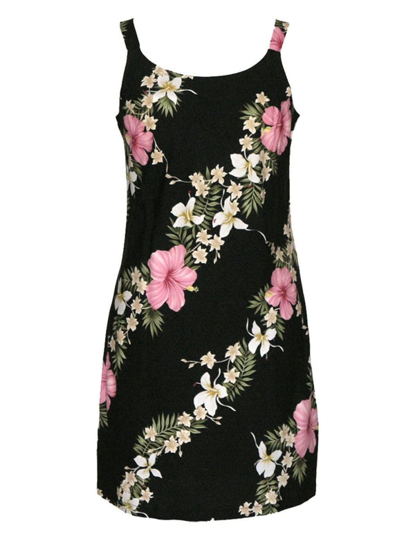 Hibiscus Leis Short Hawaiian Dress Black