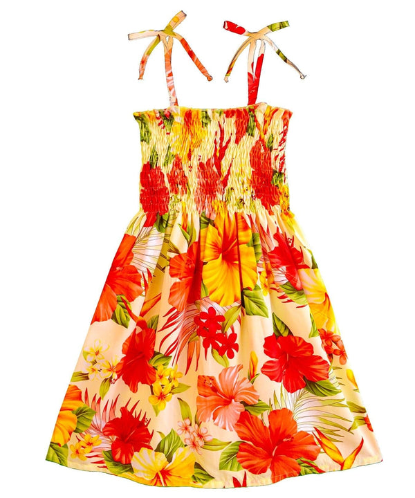 Hibiscus Lulu Girls Flower Hawaiian Dress Cream