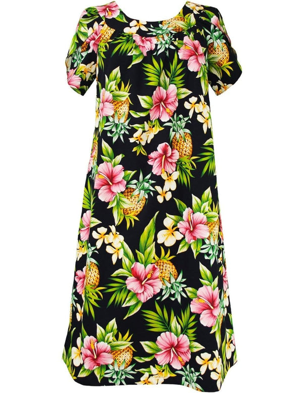 Hibiscus Pineapples Valley Pull Over Short Muumuu Dress