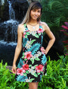 Hibiscus Short Hawaiian A-Line Dress Back Cutout with Tie