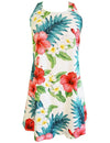 Hibiscus Short Hawaiian A-Line Dress Back Cutout with Tie White