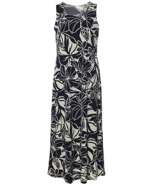 Hibiscus Maxi Knit Long Hawaiian Dress Black