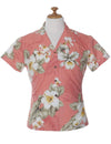 Hibiscus Trend Fitted Women's Blouse Coral Two Palms