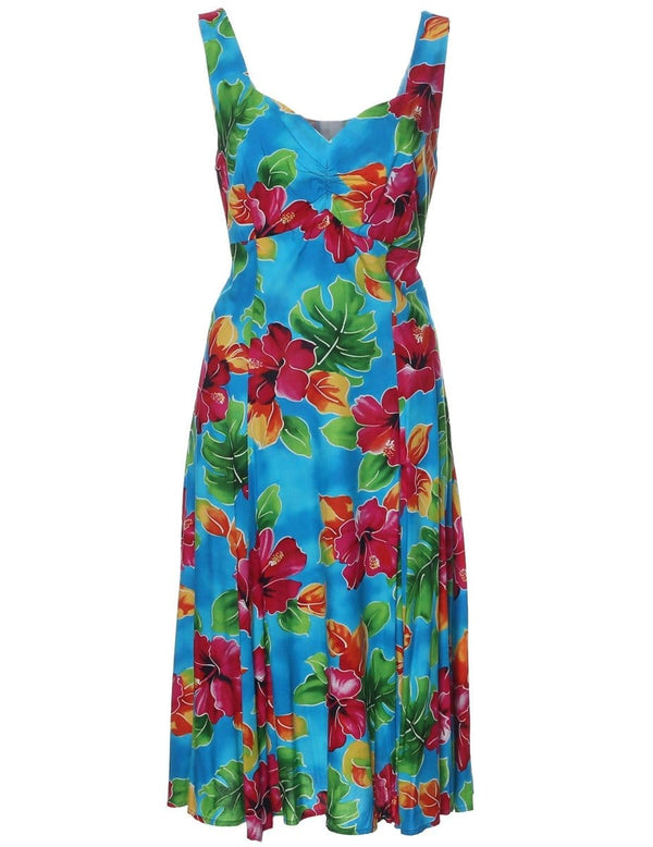 Hibiscus Watercolor Short Hawaiian Sundress Blue