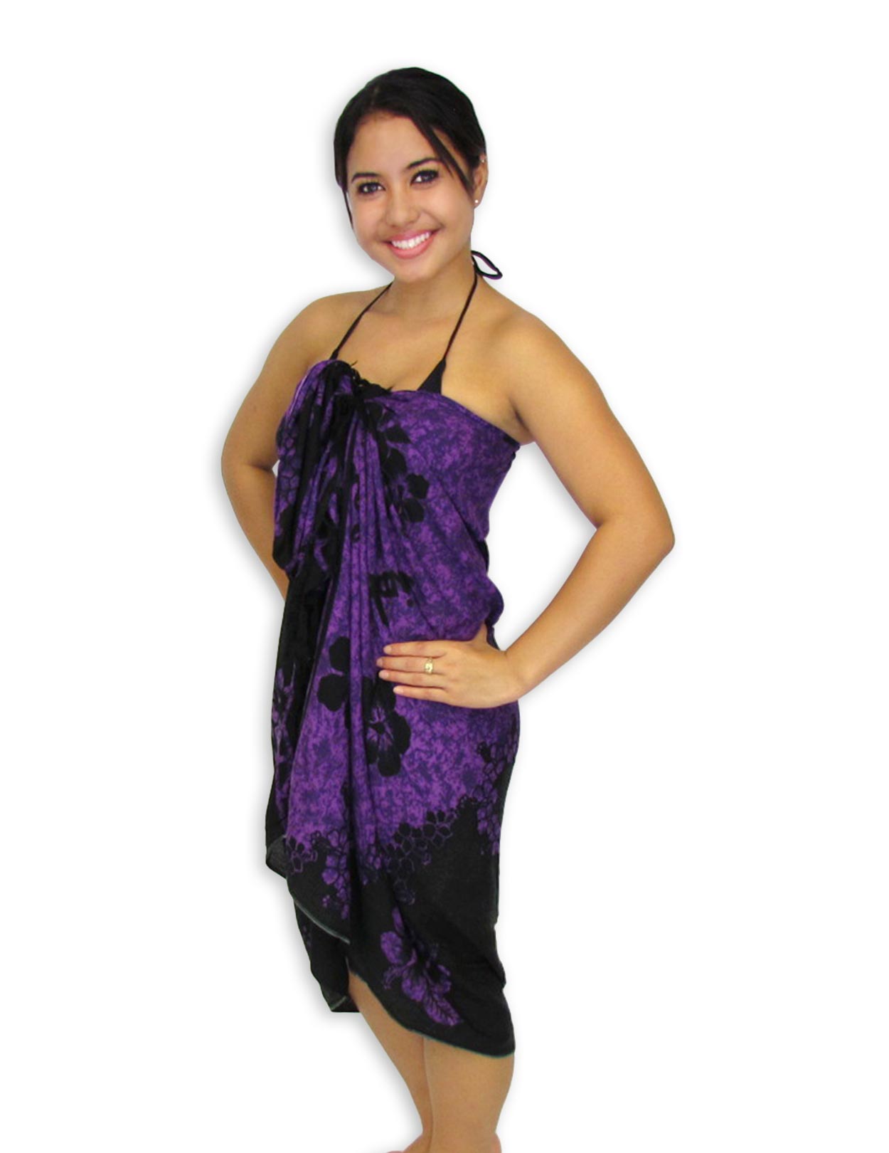 beach wrap dress sarong Black-Purple Hibiscus Sarong Beach Cover-Up