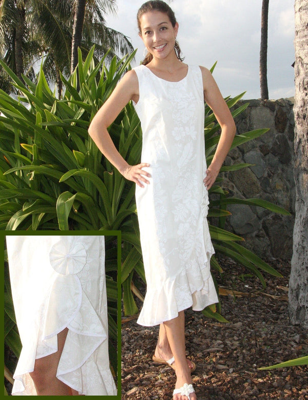 White Midi Hawaiian Dress Honolulu City of Leis White