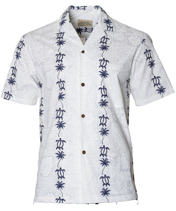 Honu and Palms Aloha Shirt White