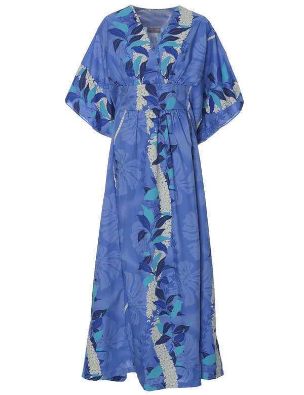 Ilima Flower Lei Caftan Hawaiian Dress Blue One size