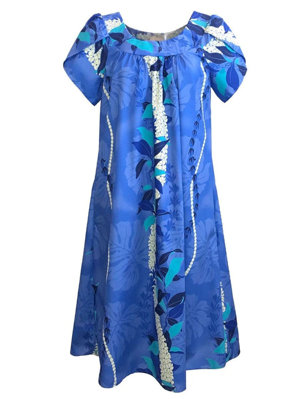 Ilima Flower Lei Muumuu Dress Pull Over Blue