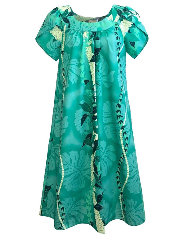 Ilima Flower Lei Muumuu Dress Pull Over Green