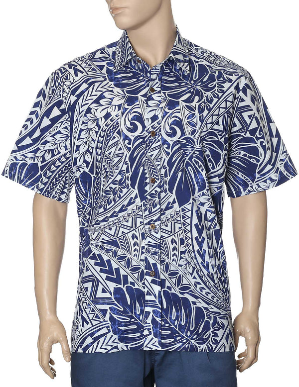 Tribal Shirt Design Button Up Malama Navy
