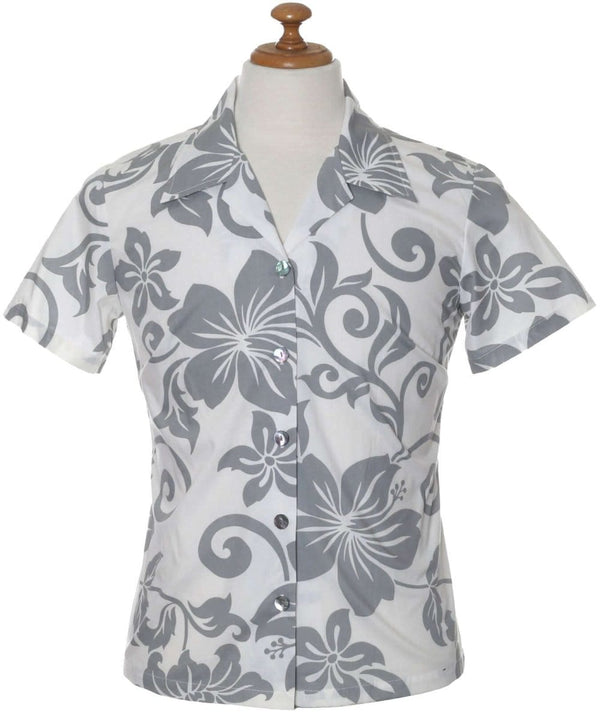 Island Garden Fitted Women's Hawaiian Shirt White