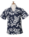 Island Hibiscus Women Camp Hawaiian Shirt Navy KY