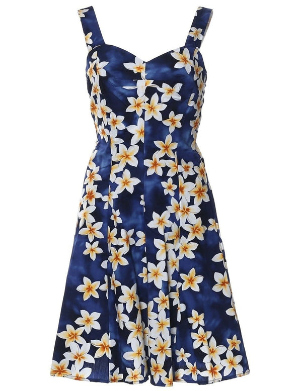Island Plumeria Mini Sundress with Elastic Back Blue