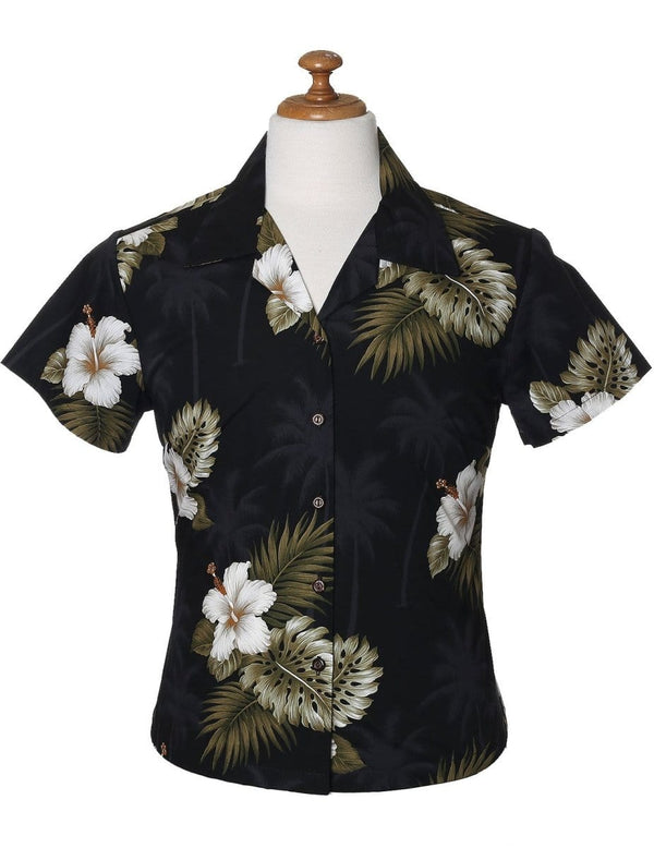 Ka Pua Hibiscus Flower Fitted Blouse Black