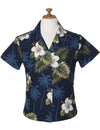 Ka Pua Hibiscus Flower Fitted Blouse Navy