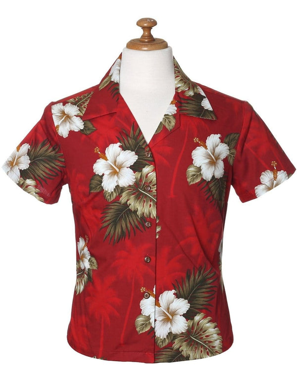Ka Pua Hibiscus Flower Fitted Blouse Red
