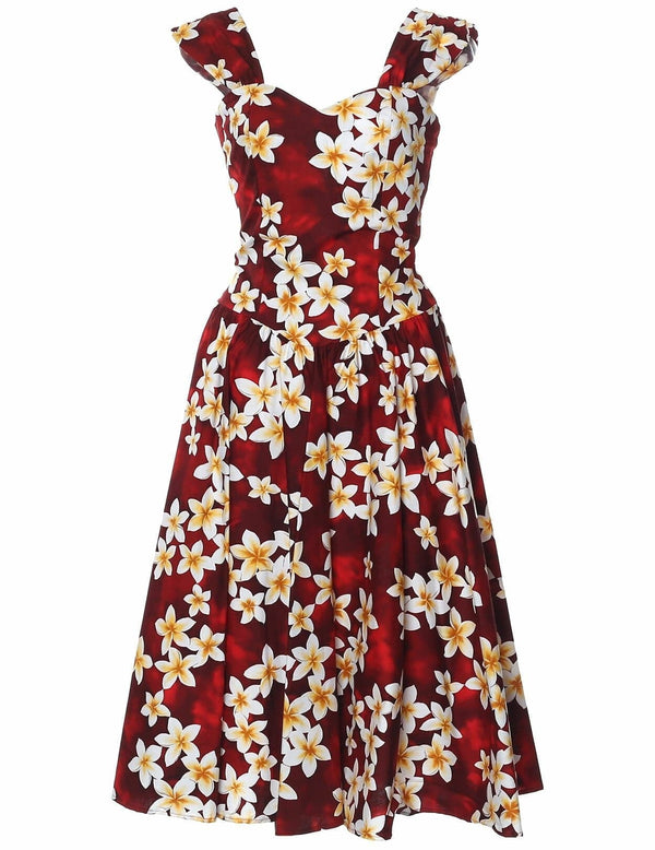 Sundress with Smock Back Island Plumeria Red
