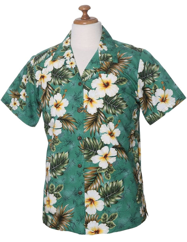 Kalea Women's Camp Hawaiian Shirt Green KY