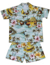 Kauai Roosters Toddler Boys Hawaiian Shirt Set Green KY