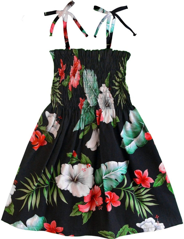 Kiana Girl's Dress with Elastic Smock Top Black