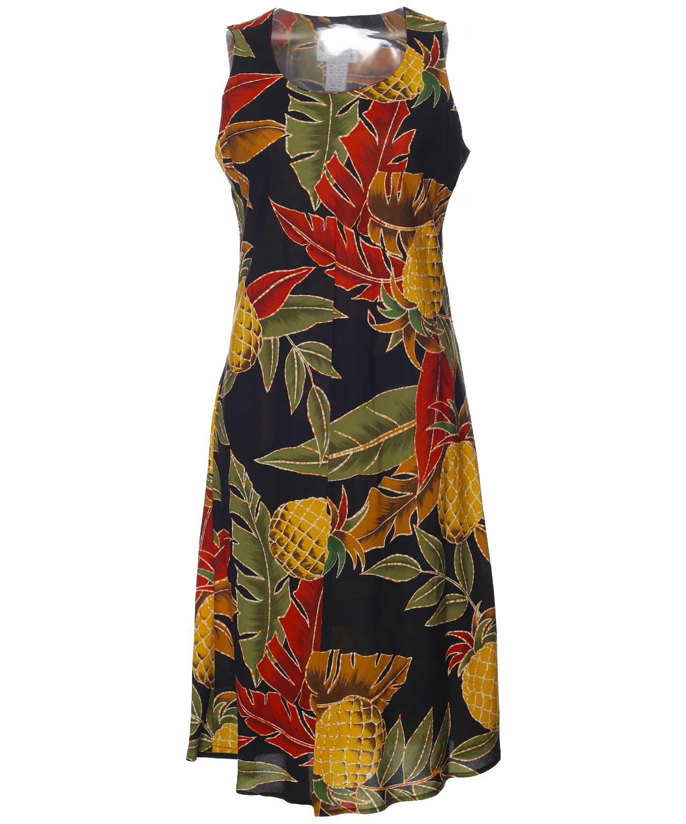 Retro Pineapples Midi Hawaiian Dress Black / L Retro Pineapples Midi Hawaiian Dress Black / L