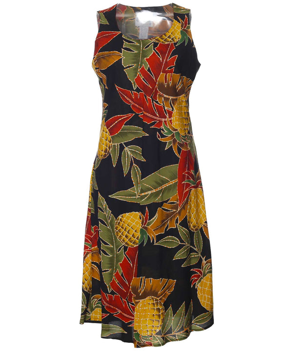 Retro Pineapples Midi Hawaiian Dress Black