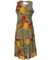 Retro Pineapples Midi Hawaiian Dress Olive