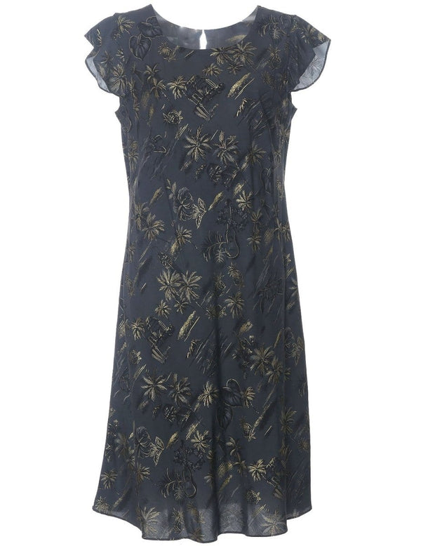 Knee Length Hawaiian Dress Golden Vintage Charcoal Two Palms