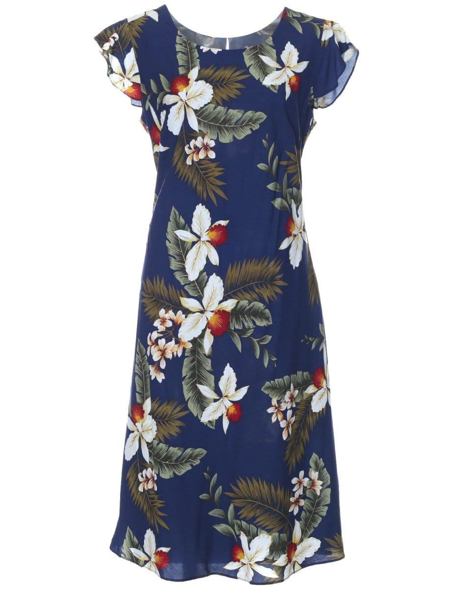Knee Length Hawaiian Dress Hanapepe Navy / M Knee Length Hawaiian Dress Hanapepe Navy / M