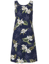 Knee Length Orchids Makani Hawaiian Dress Navy