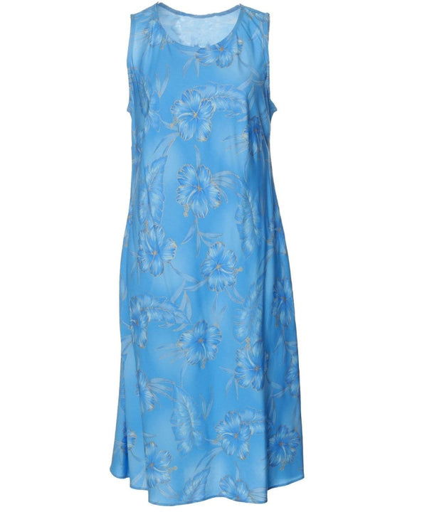 Knee Length Short Hawaiian Dress Kailua Light Blue