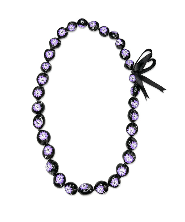 Purple Kukui Nut Hand Painted Polished Candlenut Hawaii Lei