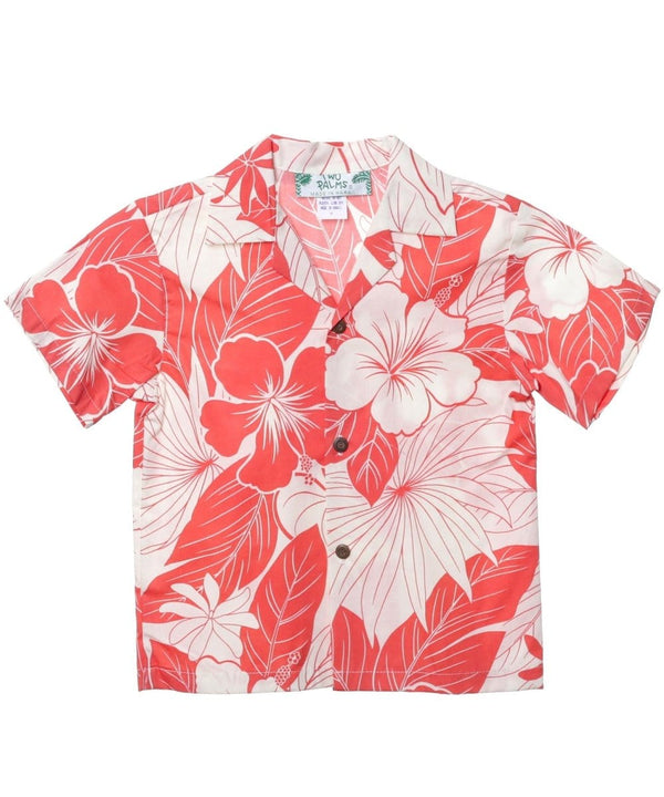 Lanai Boys Aloha Shirt Coral Two Palms
