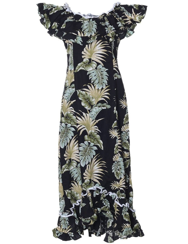 Lei of Aloha Long Ruffle Muumuu Dress Black