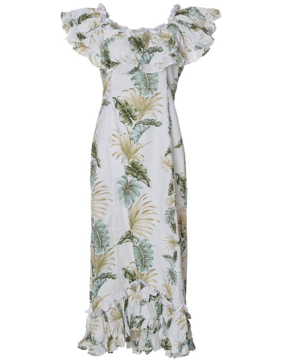 Lei of Aloha Long Ruffle Muumuu Dress White / S Lei of Aloha Long Ruffle Muumuu Dress White / S