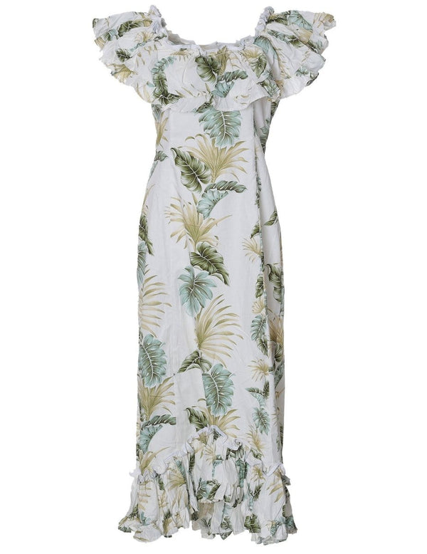 Lei of Aloha Long Ruffle Muumuu Dress White