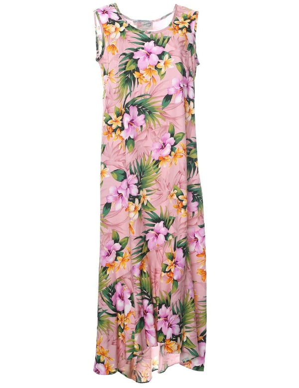 Liliha Tea Length Sleeveless Hawaiian Dress Rose XL