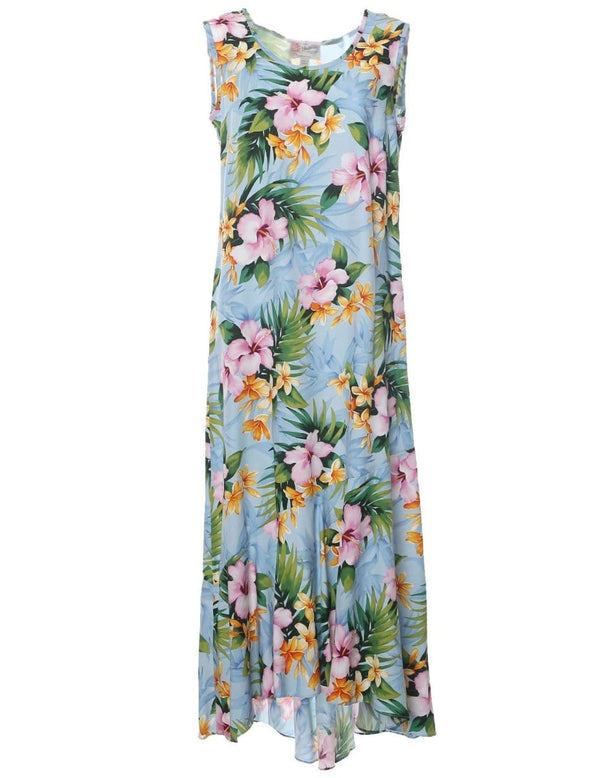 Liliha Tea Length Sleeveless Hawaiian Dress Sky Blue