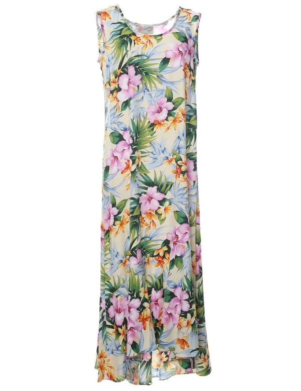 Liliha Tea Length Sleeveless Hawaiian Dress Cream