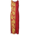 Long Maxi Hawaiian Dress Prince Kuhio Red-Gold Red Hilo Hattie