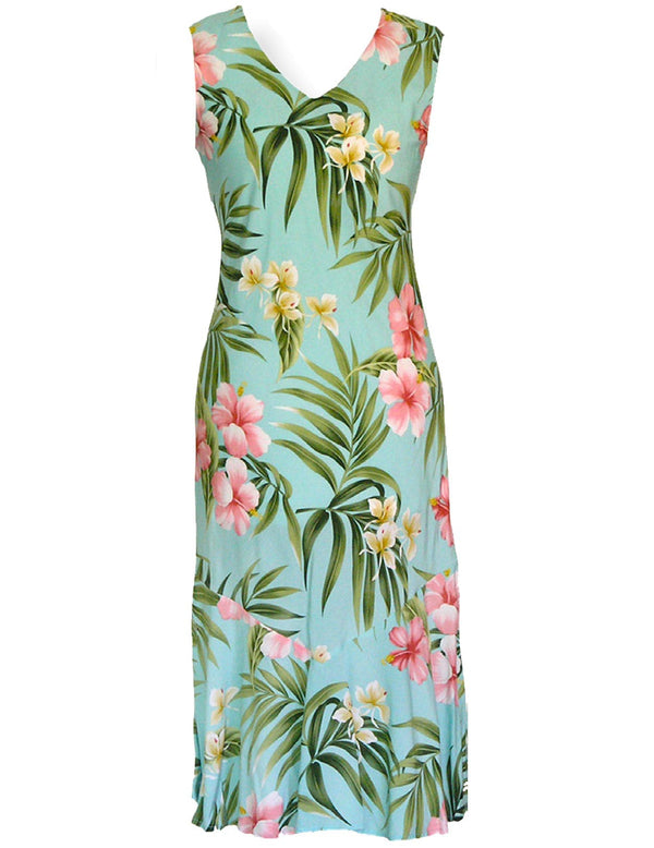Nalani Tea Length Sleeveless Rayon Dress Aqua