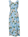 Long Hawaiian Dress Plumeria Sky Tie-Back