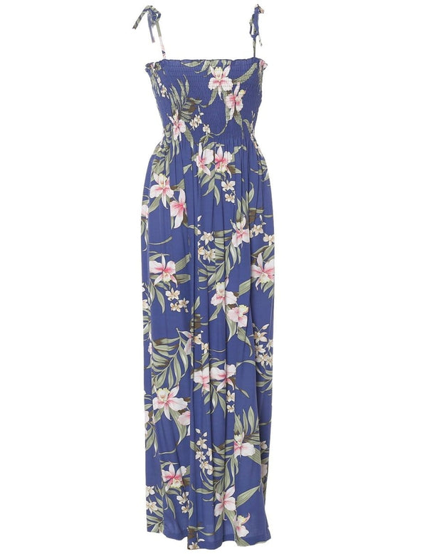 Long Hawaiian Smock Dress Pali Orchid Blue Fits XS to XL (2-16)