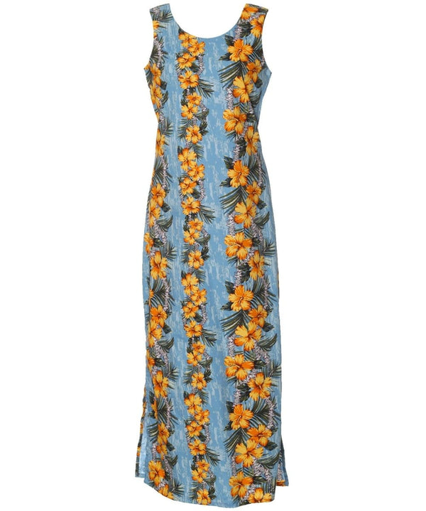 Long Maxi Cocktail Hawaiian Dress Kaimana Sky Blue