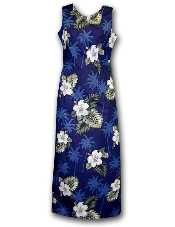 Long Maxi Hawaiian Dress Sleeveless Ka Pua Navy Pacific Legends