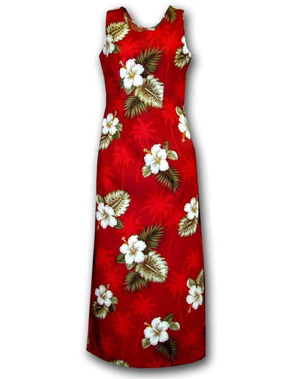 Long Maxi Hawaiian Dress Sleeveless Ka Pua Red Pacific Legends