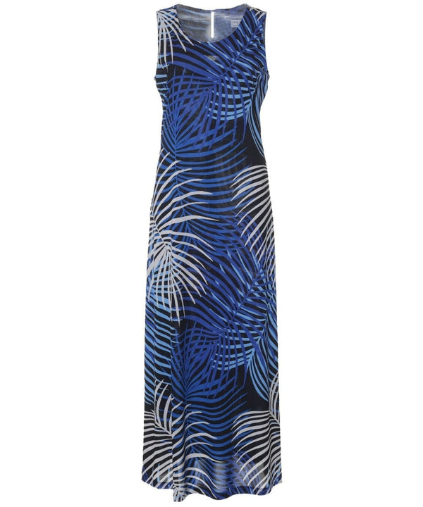 Long Maxi Knit Hawaiian Dress Beach Palms Black