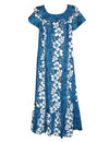 Long Hawaiian Muumuu Tropical Hibiscus Blue