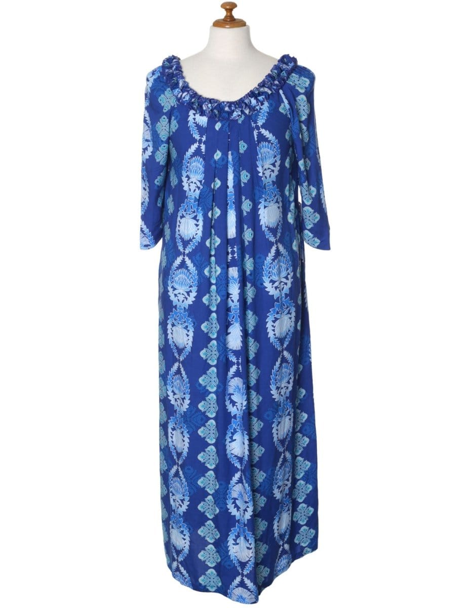 Long Muumuu Dress 3/4 Sleeve Kamamalu Shaka Time Hawaii Long Muumuu Dress 3/4 Sleeve Kamamalu Shaka Time Hawaii